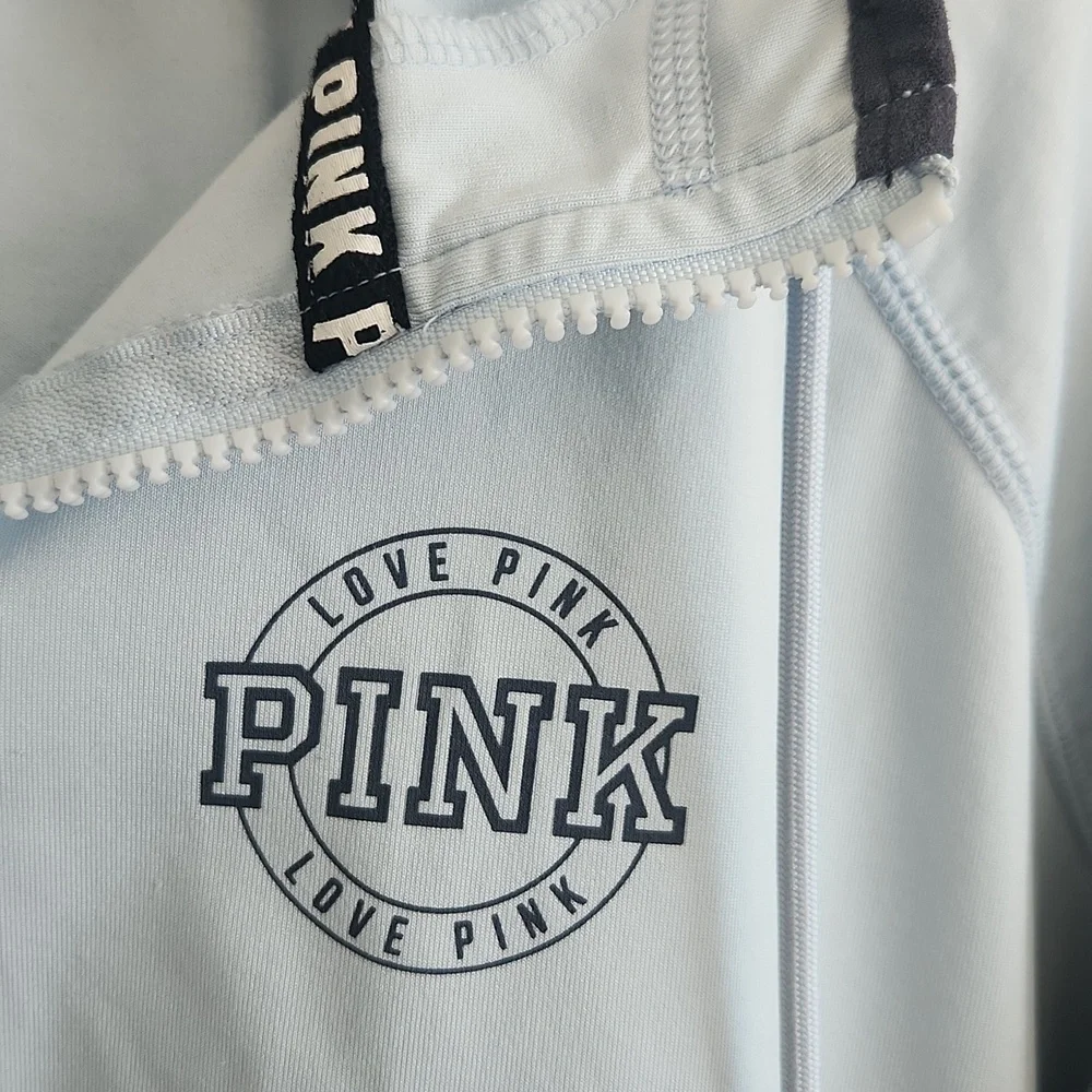 VICTORIA'S SECRET PINK Ultimate High Low Funnel Neck Full Zip Hoodie Baby Blue S - Picture 5 of 11
